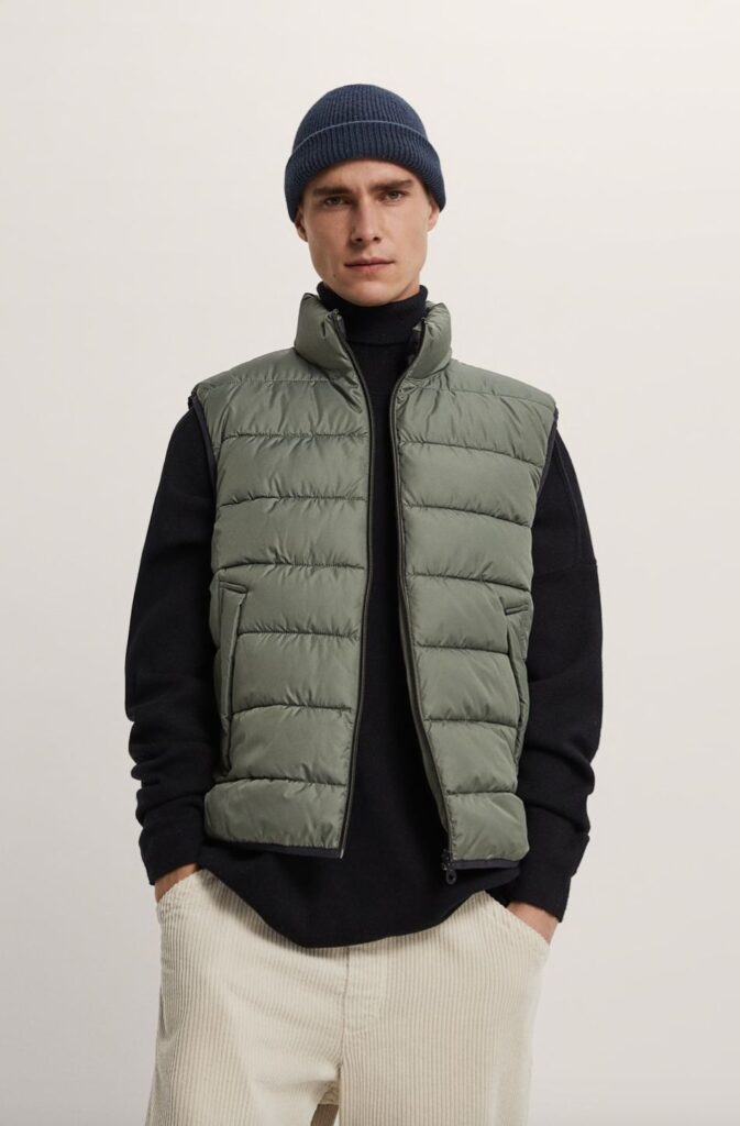 Puffer Vest Over Long-Sleeve T-Shirt